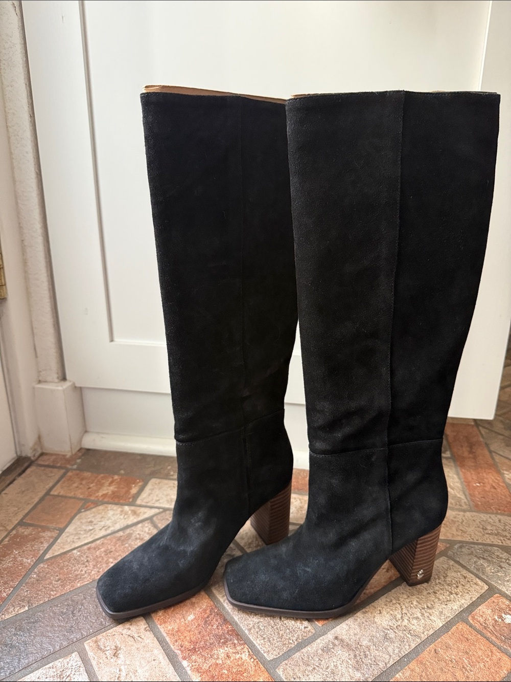 NWOT Sam Edelman Black Suede Knee-High Block Heel Boots